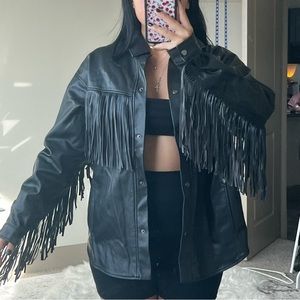 Fringe faux leather shacket/jacket